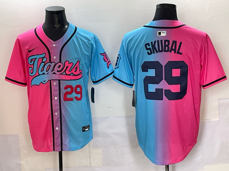 Men 2025 Detroit Tigers #29 Skubal Blue pink Game Nike MLB Jersey style 03->detroit tigers->MLB Jersey